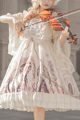 Ivory Ancient Mythology Angel Wings Print Mesh Stitching Bowknot Ruffled Gothic Lolita Jsk Dress